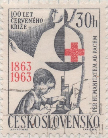 Sello E01141: hoja 75, Checoslovaquia: Sello Gris y rojo dentado. Centenario dela Cruz Roja, 30 Haleru