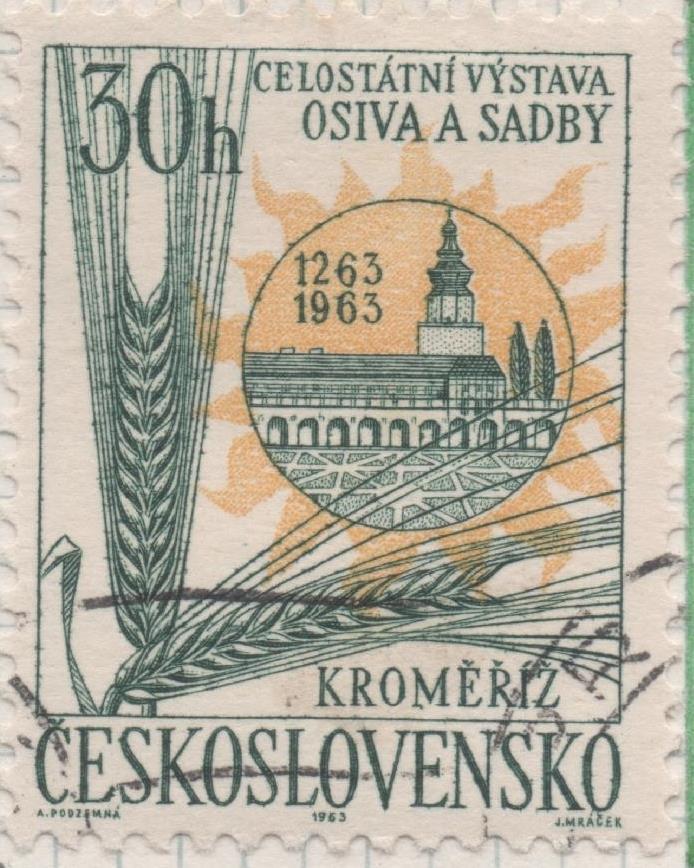 Sello E01139: hoja 75, Checoslovaquia: Sello Verde y amarillo dentado. Exposición agricola, 30 Haleru