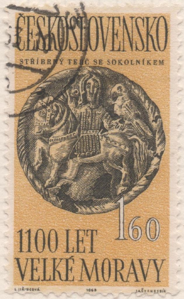 Sello E01136: hoja 74, Checoslovaquia: Sello Amarillo y negro dentado. 1100 Aniversario del Imperio Moravo, 1,60 Koruna