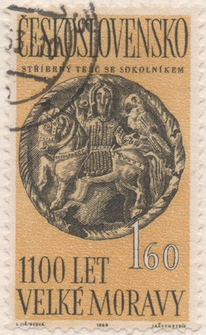 Sello E01136: hoja 74, Checoslovaquia: Sello Amarillo y negro dentado. 1100 Aniversario del Imperio Moravo, 1,60 Koruna