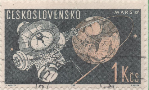 Sello E01128: hoja 74, Checoslovaquia: Sello Azul y naranja dentado. Exploración del espacio, 1 Koruna