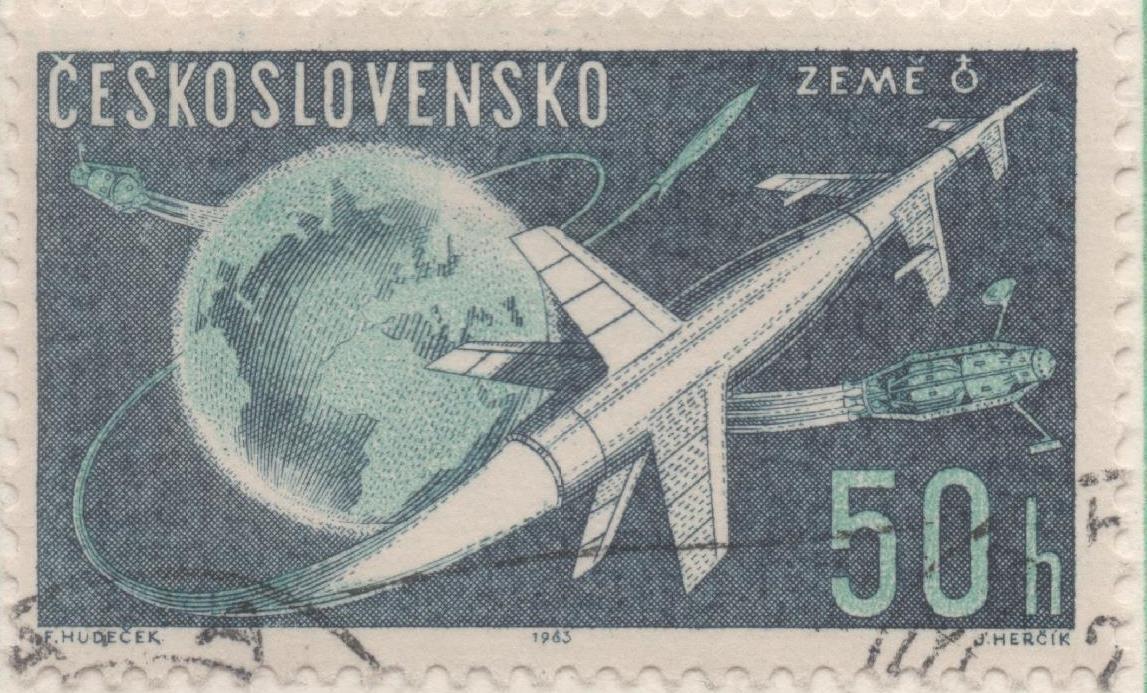 Sello E01126: hoja 74, Checoslovaquia: Sello Azul oscuro dentado. Exploración del espacio, 50 Haleru