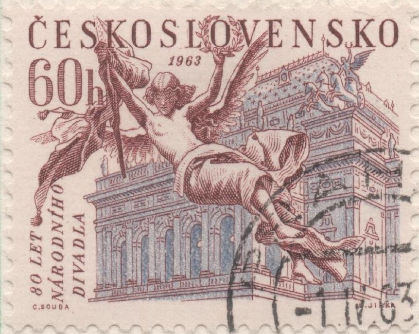 Sello E01124: hoja 74, Checoslovaquia: Sello Marron y azul dentado. Aniversarios populares. 80 Aniversario del Teatro Nacional de Praga, 60 Haleru