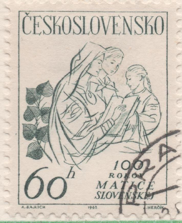 Sello E01122: hoja 74, Checoslovaquia: Sello Verde dentado. Aniversarios populares. Centenario de la Sociedad Cultural Eslovaca, Slovenska Matice, 60 Haleru
