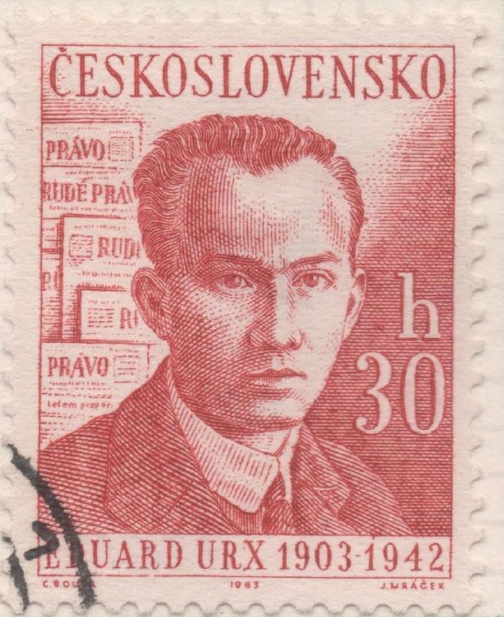 Sello E01119: hoja 74, Checoslovaquia: Sello Rojo  dentado. Aniversrios populares. Eduard Urx, 30 haleru