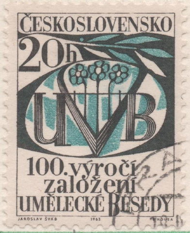 Sello E01118: hoja 74, Checoslovaquia: Sello Azul y negro dentado. Anicersarios populares. Emblema del gremio, 20 Haleru