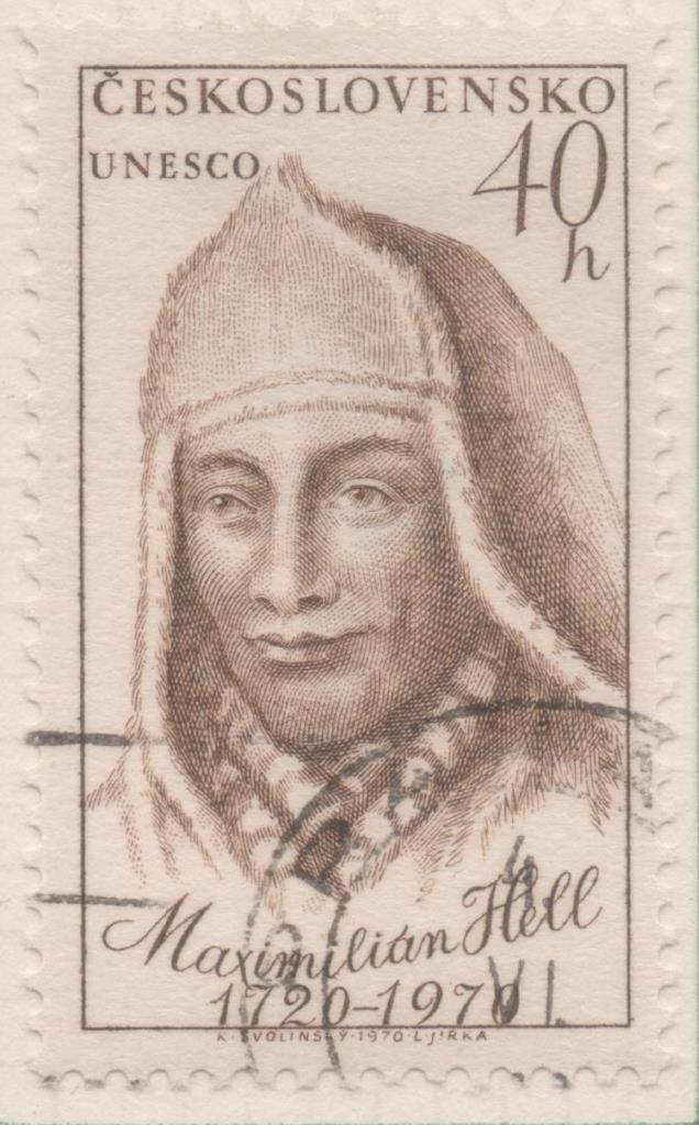 Sello E01619: hoja 105, Checoslovaquia: Sello Marron claro, dentado. Personajes. Maximilian Hell,1720-1792.Astrónomo, 40 Haleru
