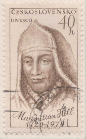 Sello E01619: hoja 105, Checoslovaquia: Sello Marron claro, dentado. Personajes. Maximilian Hell,1720-1792.Astrónomo, 40 Haleru