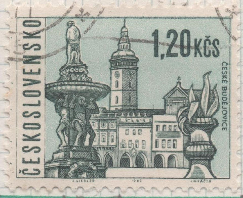 Sello E01301: hoja 84, Checoslovaquia: Sell oAzul y verde, dentado. Ciudades Checas. Ceske Budejovice, 1,20 Koruna