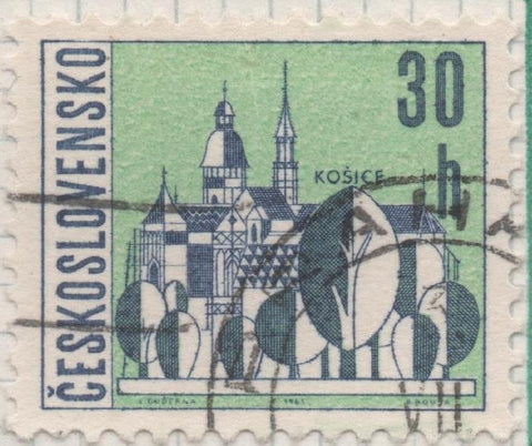 Sello E01300: hoja 84, Checoslovaquia: Sello Verde y azul, dentado. Ciudades Checas. Kosice, 30 Haleru