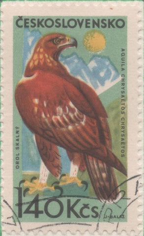 Sello E01292: hoja 83, Checoslovaquia: Sello Multicolor, dentado. Pajaros de las montañas. Aquila chrysaetos, 1,410 Koruna