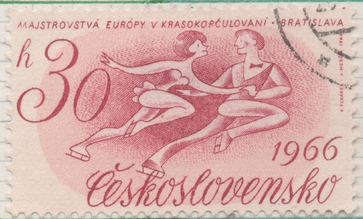 Sello E01316: hoja 84, Checoslovaquia: Sello Rosa, dentado. Campeonato Europeo de Patinaje Artístico, Bratislava, 30 Haleru