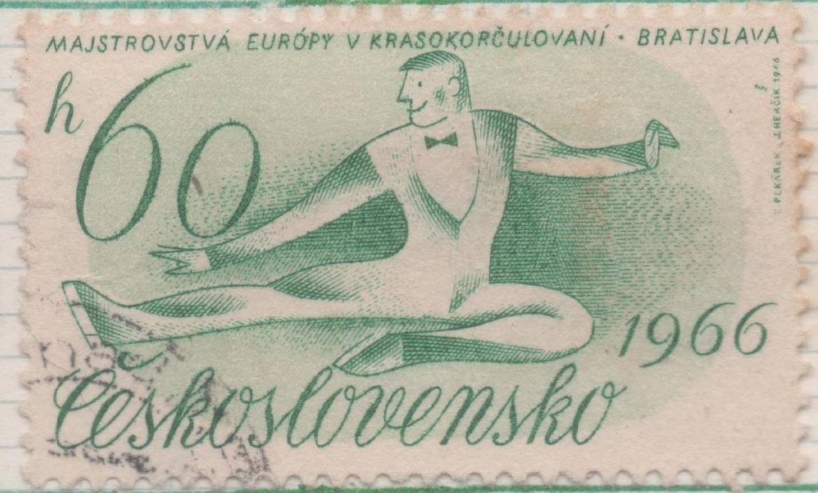Sello E01317: hoja 84, Checoslovaquia: Sello Verde, dentado. Campeonato Europeo de Patinaje Artístico, Bratislava, 60 Haleru