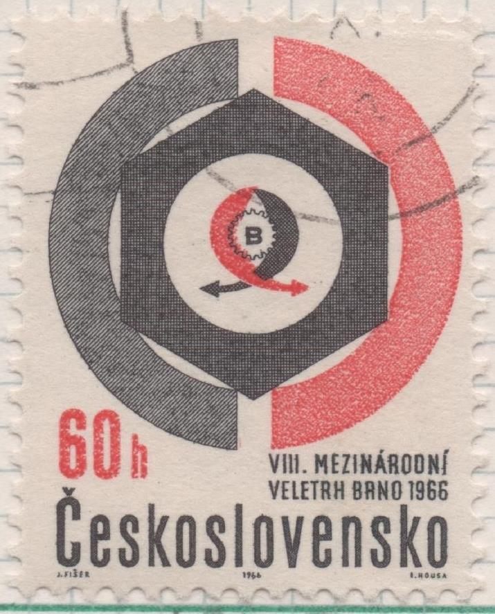 Sello E01347: hoja 86, Checoslovaquia: Sello Negro y rojo, dentado. Feria Internacional de Brno, 60 Haleru