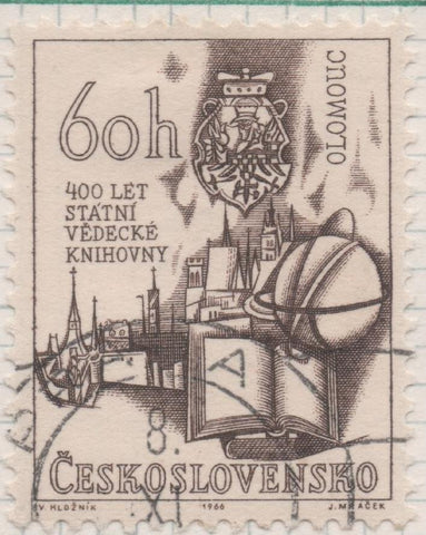 Sello E01346: hoja 86, Checoslovaquia: Sello Marron oscuro, dentado. 400 Aniversario de la Biblioteca Estatal de Ciencias, 60 Haleru