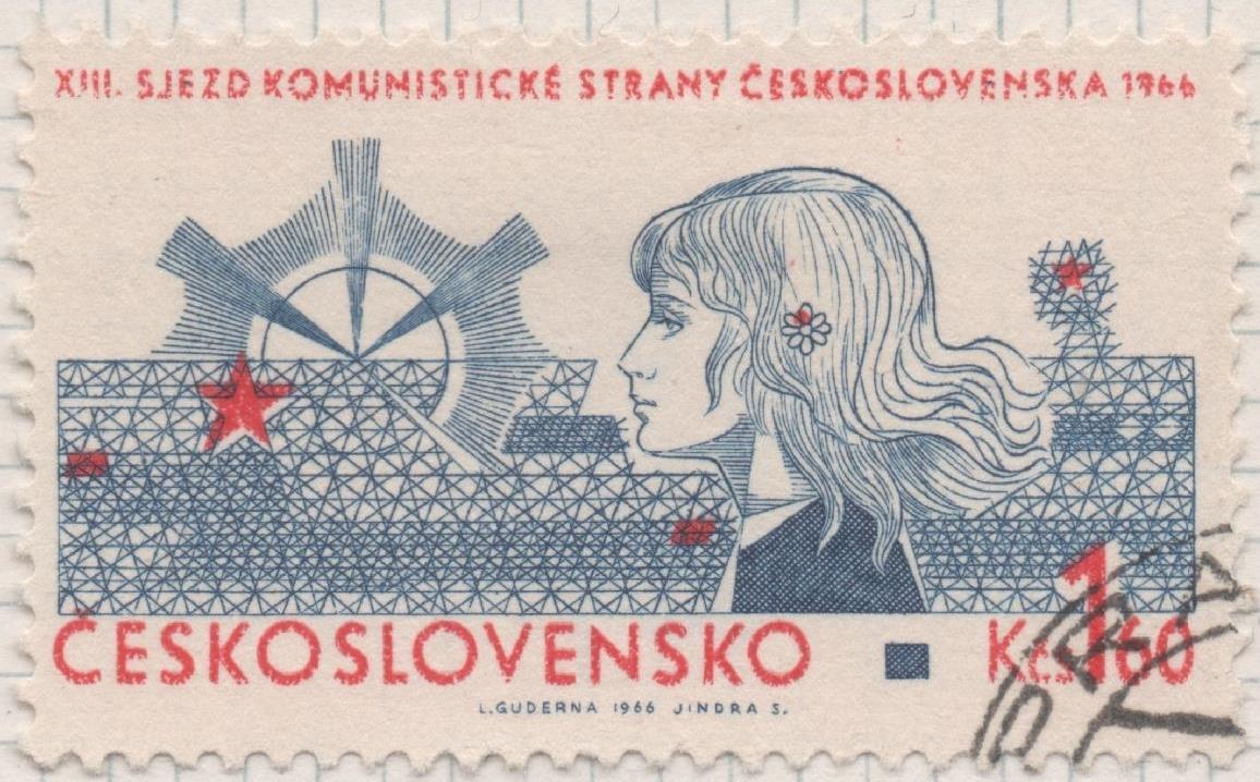 Sello E01342: hoja 86, Checoslovaquia: Sello Azul y rojo, dentado. XIII Congreso del Partido Comunista de Checoslovaquia, 1,60 Koruna