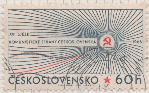 Sello E01341: hoja 86, Checoslovaquia: Sello Azul y rojo, dentado. XIII Congreso del Partido Comunista de Checoslovaquia, 60 Haleru