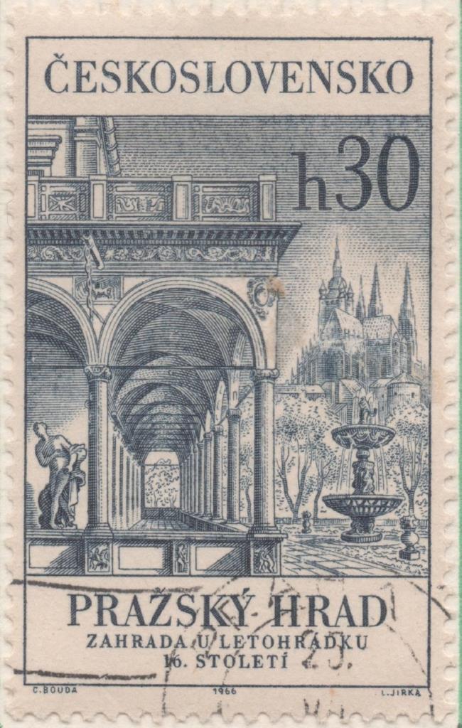 Sello E01338: hoja 85, Checoslovaquia: Sello Azul oscuro, dentado. Monumentos de Praga. Palacio Belvedere, 30 Haleru
