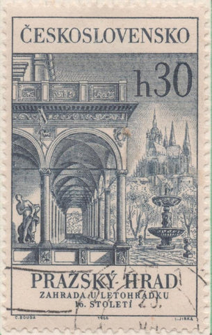 Sello E01338: hoja 85, Checoslovaquia: Sello Azul oscuro, dentado. Monumentos de Praga. Palacio Belvedere, 30 Haleru