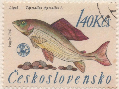 Sello E01335: hoja 85, Checoslovaquia: Sello Multicolor, dentado. Campeonato de Pesca de Rivera. Tímalo, 1,40 Koruna