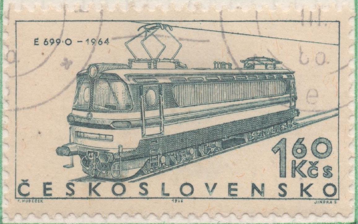 Sello E01328: hoja 85, Checoslovaquia: Sello Verde, dentado. Locomotoras. Locomotora eléctrica E 699.001 (1964), 1,60 Haleru