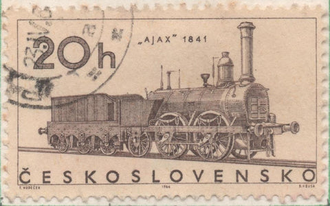 Sello E01324: hoja 85, Checoslovaquia: Sello Marron, dentado. Locomotoras. Locomotora de vapor AJAX (1841), 20 Haleru