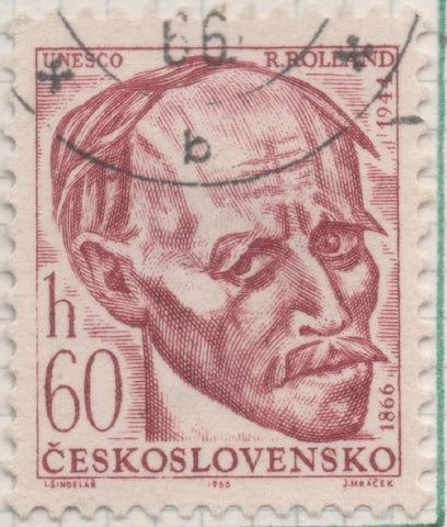 Sello E01323: hoja 84, Checoslovaquia: Sello Granate, detnado. Aniversarios Culturales. Romain Rolland, Pintor Frances, 60 Haleru