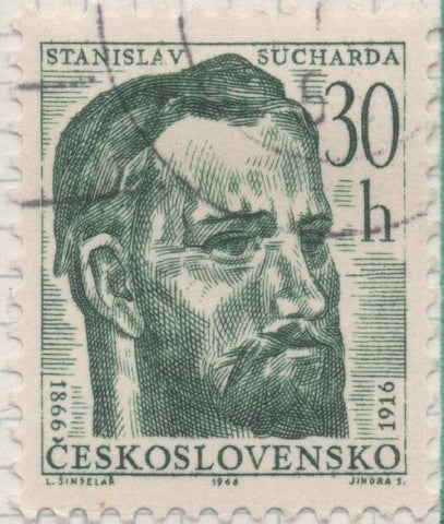 Sello E01320: hoja 84, Checoslovaquia: Sello Verde, dentado. Aniversarios Culturales. Stanislav Sucharda, Escultor, 30 Haleru