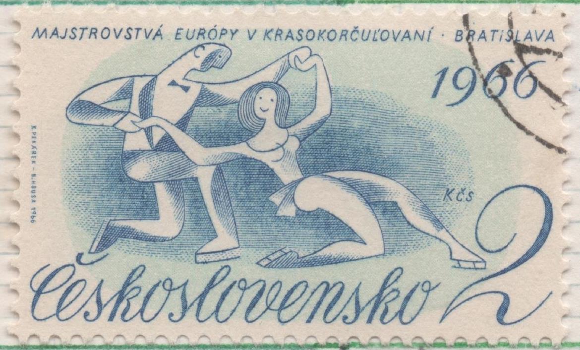 Sello E01319: hoja 84, Checoslovaquia: Sello Azul, dentado. Campeonato Europeo de Patinaje Artístico, Bratislava, 2 Koruny