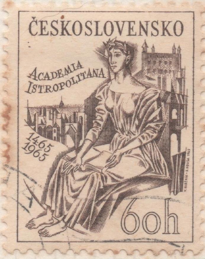 Sello E01284: hoja 83, Checoslovaquia: Sello Marron oscuro, dentado. 500 años de la universidad de Pressburg (Bratislava), 60 Haleru
