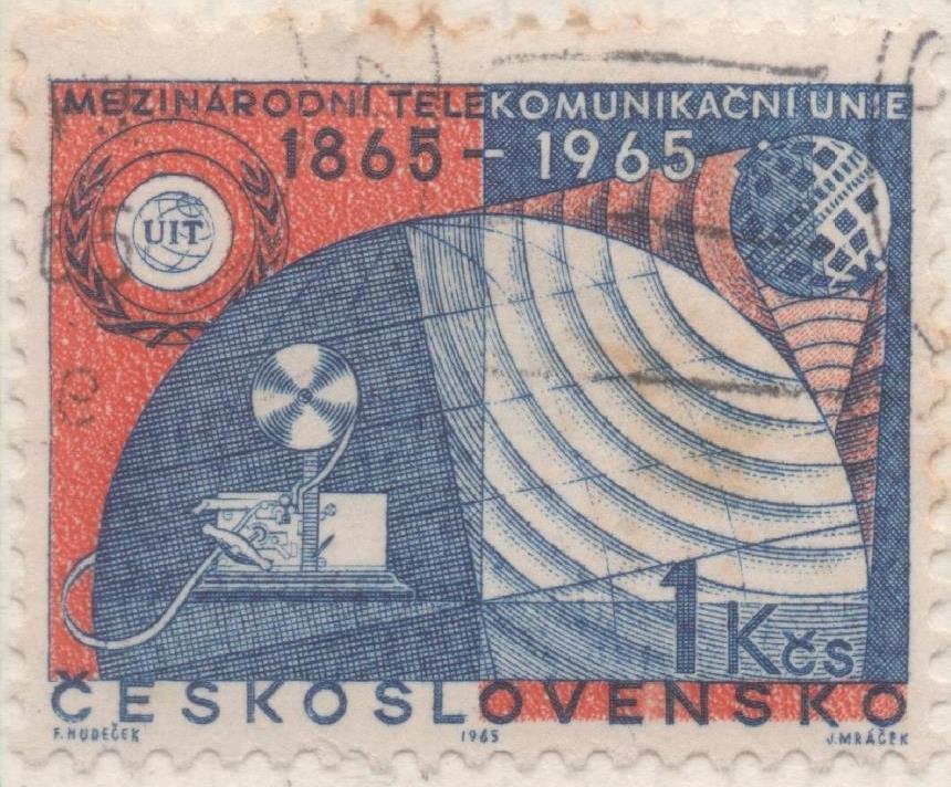 Sello E01283: hoja 83, Checoslovaquia: Sello Azul y naranja, dentado. U.I.T., 1 Koruna