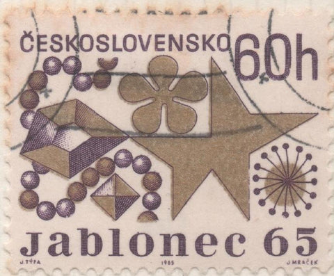 Sello E01282: hoja 83, Checoslovaquia: Sello Dorado y violeta, dentado. Bisuteria Jablonec, 60 Haleru