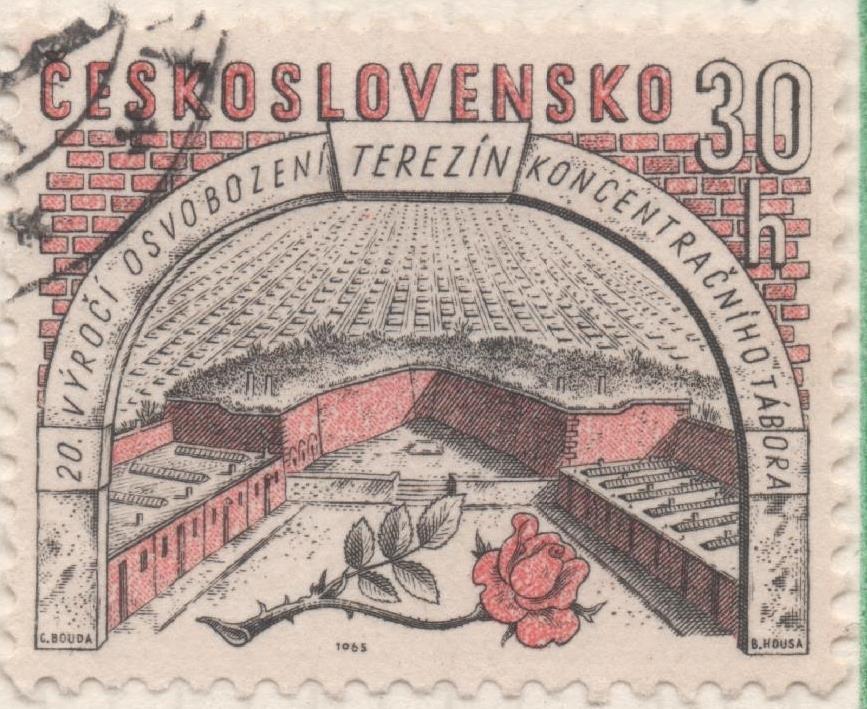 Sello E01247: hoja 81, Checoslovaquia: Sello Rosa y negro, dentado. 20 Aniversario del Campo de Concentración de Terezin, 30 Haleru