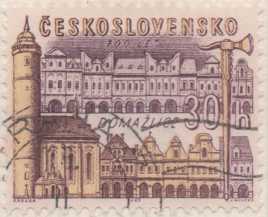 Sello E01242: hoja 81, Checoslovaquia: Sello Violeta y amarillo, dentado. 700 Aniv de Ciudades Checas. Domažlice, 30 Haleru