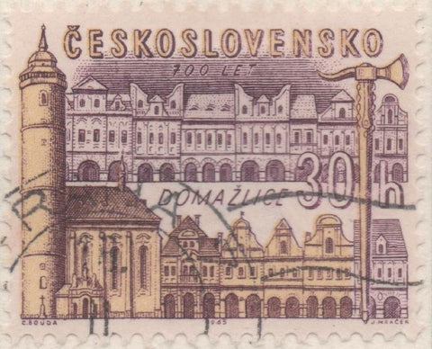 Sello E01242: hoja 81, Checoslovaquia: Sello Violeta y amarillo, dentado. 700 Aniv de Ciudades Checas. Domažlice, 30 Haleru