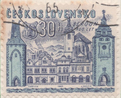 Sello E01241: hoja 81, Checoslovaquia: Sello Azul y lila, dentado. 700 Aniv de Ciudades Checas. Beroun, 30 Haleru 