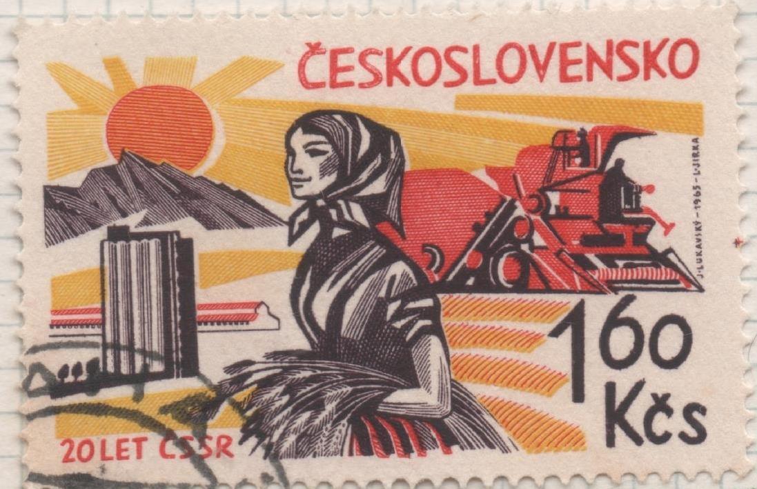 Sello E01240: hoja 80, Checoslovaquia: Sello Multicolor, dentado. 20º Aniv de la Liberación. Campesina, 1,60 Koruna