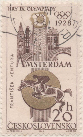 Sello E01248: hoja 81, Checoslovaquia: Sello Marron y oro, dentado. Medallas Olímpicas de Checolosvaquia. Salto a caballo (Ámsterdam, 1928), 20 Haleru