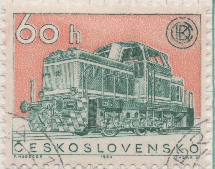 Sello E01230: hoja 80, Checoslovqquia: Sello Verde y naranja, dentdo. Ingenieria Checa. Desviador diésel-hidráulico Clase T334.0, 60 haleru