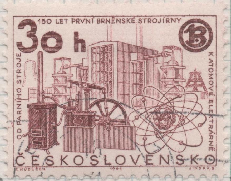 Sello E01229: hoja 80, Checoslovaquia: Sello Rojo teja, dentado. Ingenieria Checa. Obras de ingeniería de Brno (150 aniversario), 30 Haleru