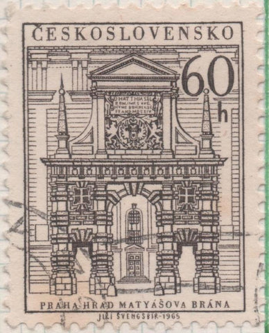Sello E01278: hoja 82, Checoslovaquia: Sello Gris oscuro, dentdo. Castillos de Praga. Puerta de Matías, 60 Haleru
