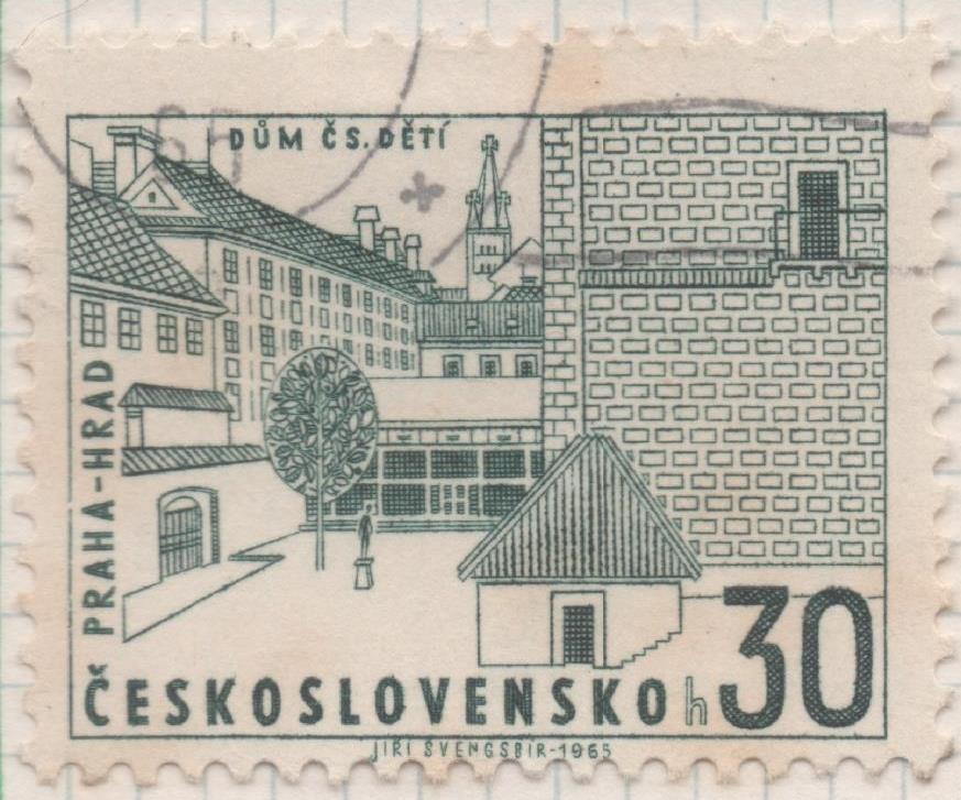 Sello E01277: hoja 82, Checoslovaquia: Sello Verde, dentado. Castillos de Praga. Casa de los Niños, 30 Haleru