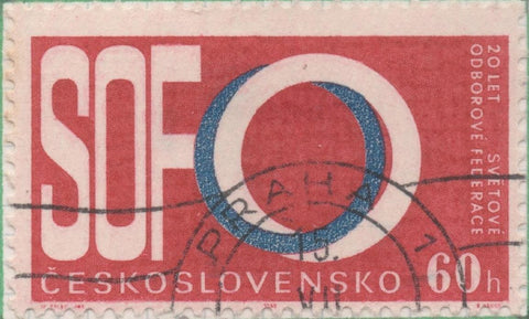 Sello E01275: hoja 82, Checoslovaquia: Sello Rojo, azul y blanco, dentado. 20 Aniversario de la Federación Sindical Mundial, 60 Haleru