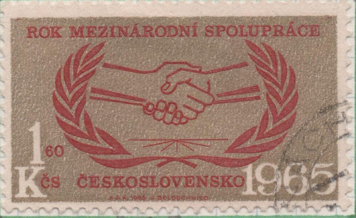 Sello E01274: hoja 82, Checoslovaquia: Sello Dorado y rojo, dentado. 20º Aniv de las Naciones Unidas, 1,60 Koruna