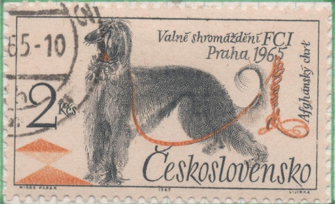 Sello E01271: hoja 82, Checoslovaquia: Sello Multicolor, dentado. Exposición Canina. Lebrel afgano - Sesión plenaria de F.C.I., Praga, 2 Koruny