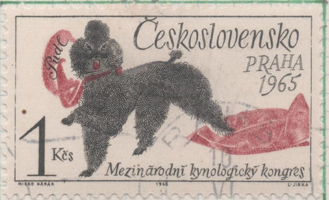 Sello E01269: hoja 82, Checoslovaquia: Sello Multicolor, dentado. Exposición Canina. Caniche - Congreso Internacional de Criadores de Perros, Praga, 1 Koruna