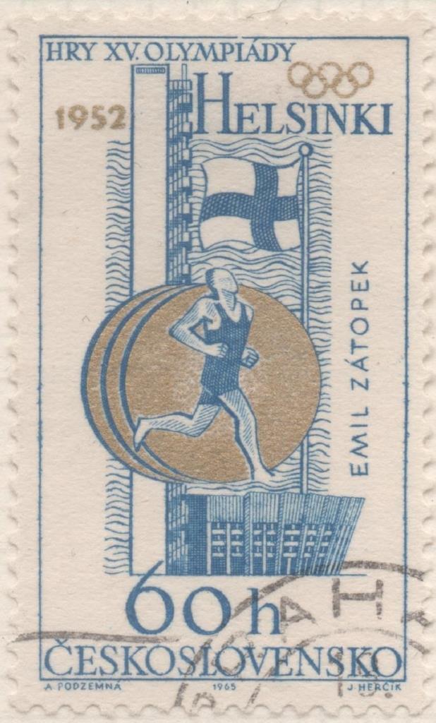 Sello E01250: hoja 81, Checoslovaquia: Sello Azul y oro, dentado. Medallas Olímpicas de Checoslovaquia. Maratón (Helsinki, 1952), 60 Haleru