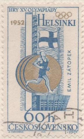 Sello E01250: hoja 81, Checoslovaquia: Sello Azul y oro, dentado. Medallas Olímpicas de Checoslovaquia. Maratón (Helsinki, 1952), 60 Haleru