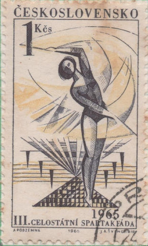 Sello E01264: hoja 82, Checoslovaquia: Sello Gris y amarillo, dentado. 3º Juegos Nacionales Spartaquistas. Ejercicio de Mujeres, 1 Koruna
