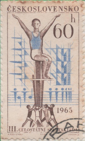 Sello E01263: hoja 82, Checoslovaquia: Sello Marron y azul, dentado. 3º Juegos Nacionale Spartaquistas. Jovenes Gimnastas. 60 Haleru